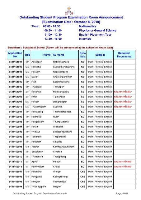 Announcement of Examination Room and Schedule for Outstanding ...