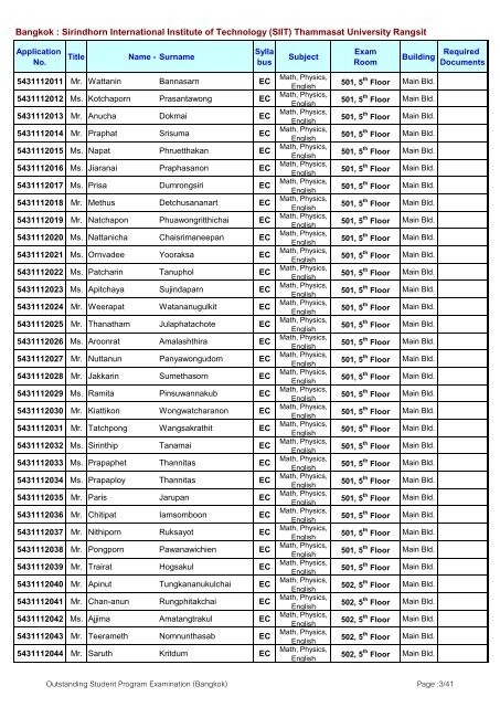 Announcement of Examination Room and Schedule for Outstanding ...