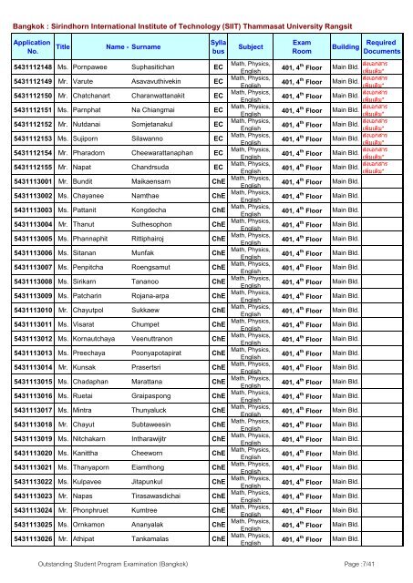 Announcement of Examination Room and Schedule for Outstanding ...