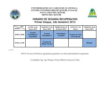 Calendario de Segunda recuperaciÃ³n Agronomia - Usac