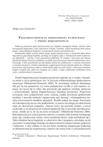 fRagmentaRyzacja PRzeStRzeni Publicznej - Studia Regionalne i ...