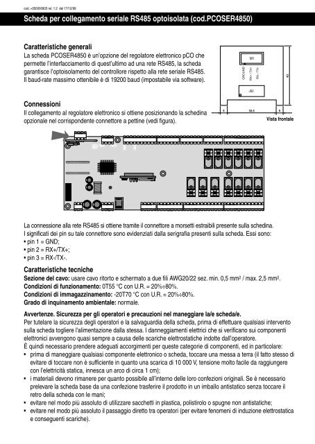 Scheda per collegamento seriale RS485 optoisolata (cod ...