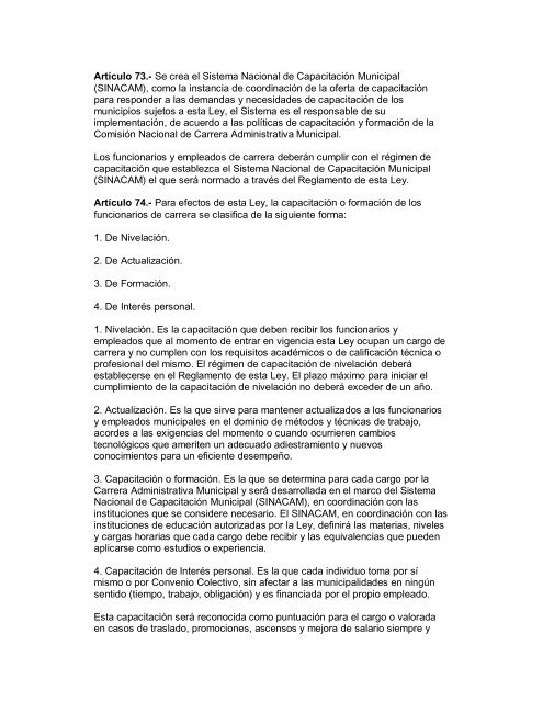 Ley de Carrera Administrativa Municipal - Instituto NicaragÃ¼ense de ...