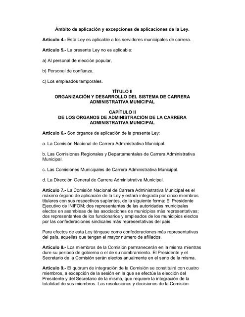 Ley de Carrera Administrativa Municipal - Instituto NicaragÃ¼ense de ...