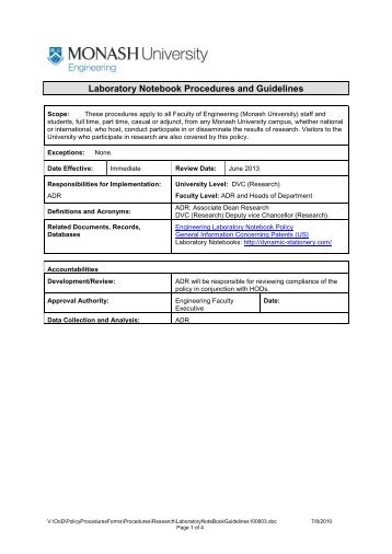 Lab notebook procedures and guidelines - Faculty of Engineering ...