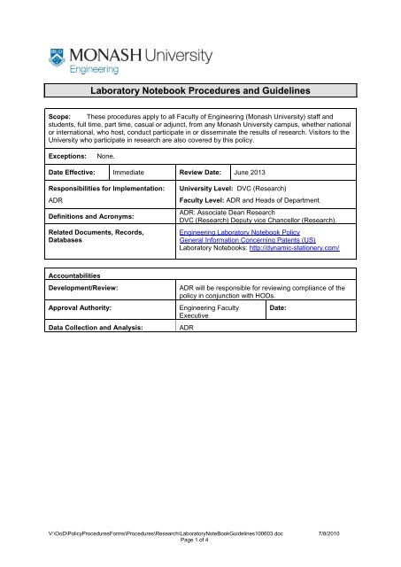 Lab notebook procedures and guidelines - Faculty of Engineering ...