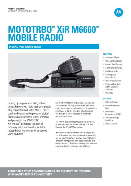 MOTOTRBO XiR M6660 mobile radios - Motorola Solutions