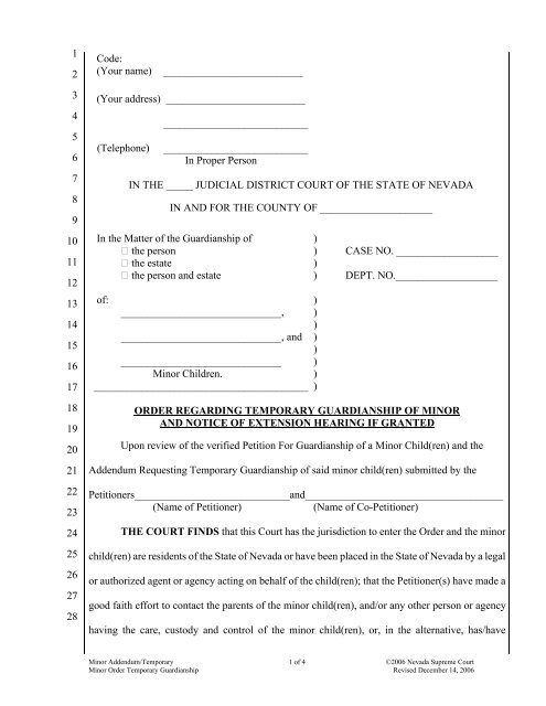 Order Regarding Temporary Guardianship of Minor and Notice of