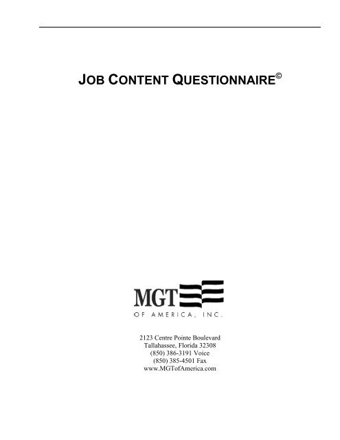 JOB CONTENT QUESTIONNAIRE