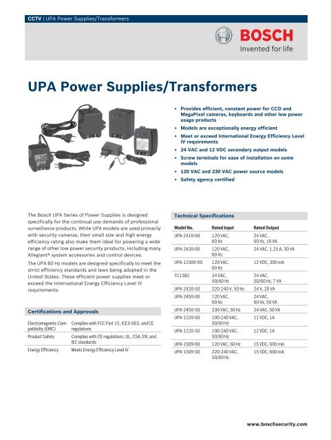 Bosch UPA-1220-60 Power supplies & batteries product datasheet