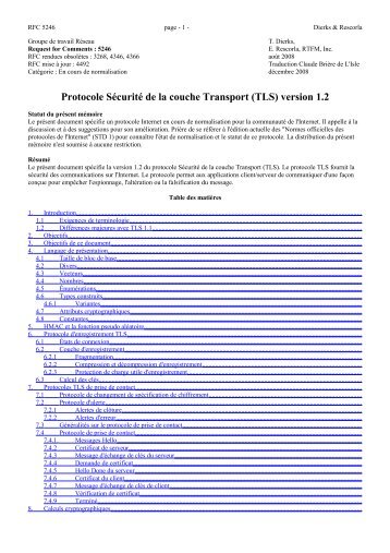 Protocole Sécurité de la couche Transport (TLS) - RFC