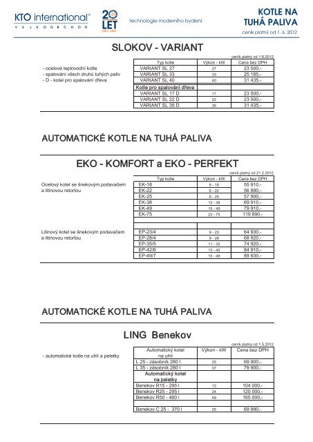 Kotle na tuhÃƒÂ¡ paliva cenÃƒÂ­k 6-2012