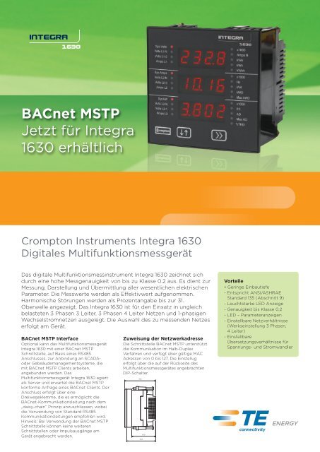 Integra 1630 mit BACnet MSTP - Crompton Instruments