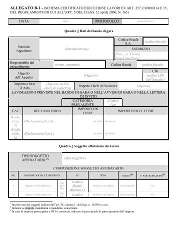 — 248 — ALLEGATO B-1 - (SCHEMA CERTIFICATO ESECUZIONE ...