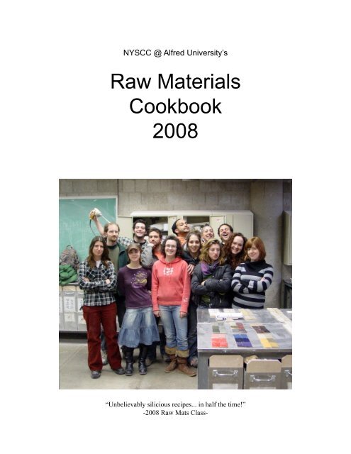 Raw Materials Cookbook 2008 - Alfred's Clay Store - Alfred University