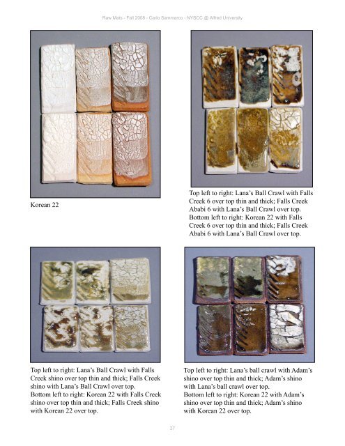 Raw Materials Cookbook 2008 - Alfred's Clay Store - Alfred University