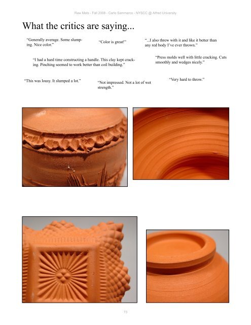 Raw Materials Cookbook 2008 - Alfred's Clay Store - Alfred University