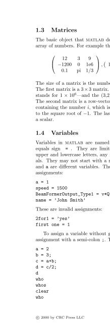 Basics of MATLAB and Beyond