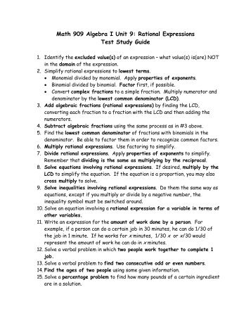 Math 901: Algebra I Unit 1 Test Study Guide