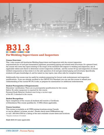 B31.3 for Welding Supervisors and Inspectors - CWB Group
