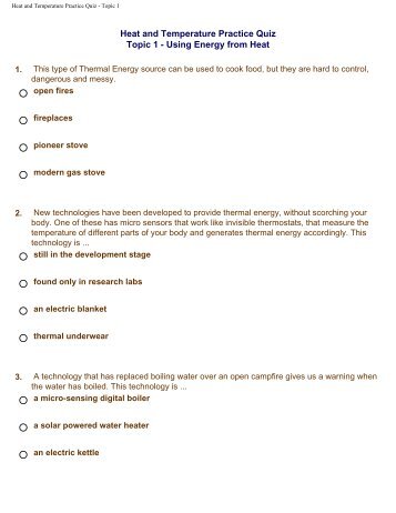 Heat and Temperature Practice Quiz - Topic 1 - Ed Quest