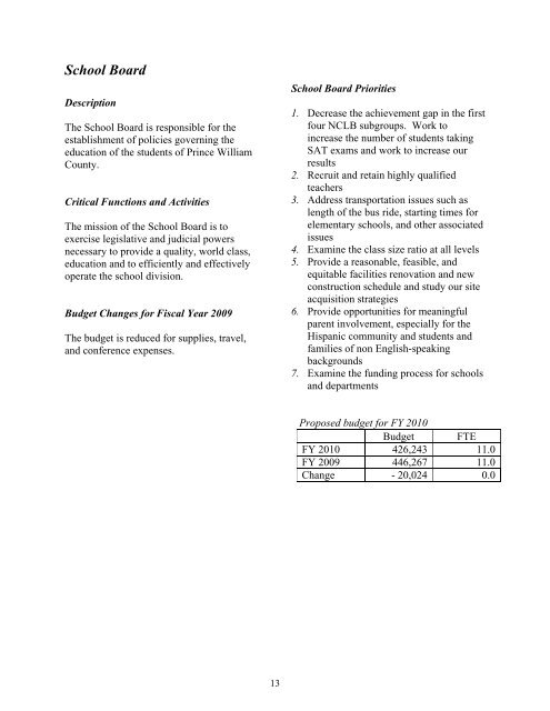 Superintendent's Proposed Budget, FY 2010 - Prince William ...