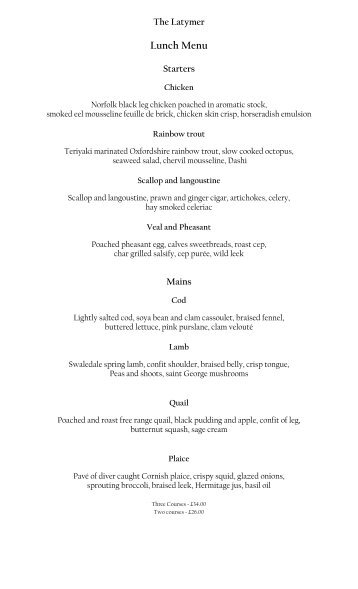 Lunch Menu - Pennyhill Park Hotel