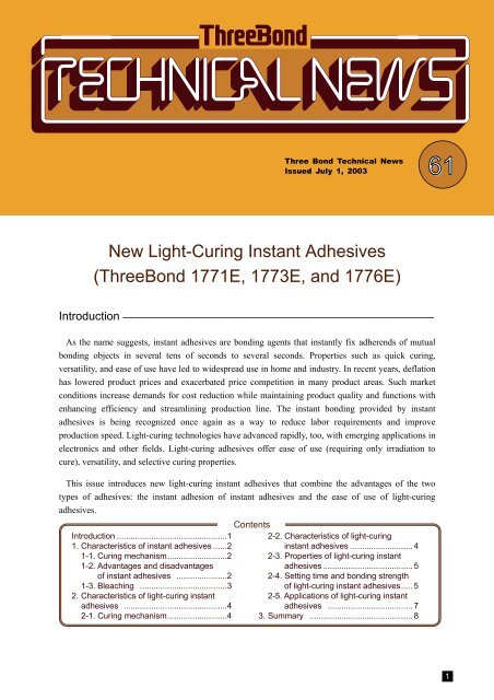 New Light-Curing Instant Adhesives (ThreeBond 1771E, 1773E, and ...