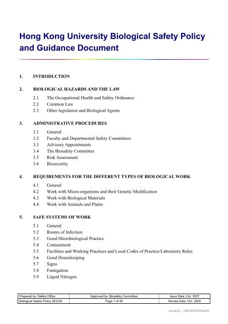 Biological Safety Policy - Safety.hku.hk - The University of Hong Kong