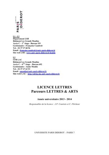 Brochure Lettres & Arts - UniversitÃ© Paris Diderot-Paris 7