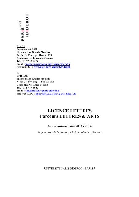 brochure lettres amp arts universita c paris diderot paris 7