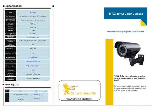 MTX780HQ Color Camera - Camere video supraveghere