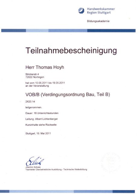 Teilnahmebescheinigung - Hoyh Bauunternehmen GmbH