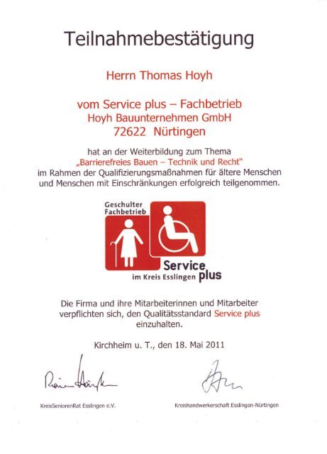 Teilnahmebescheinigung - Hoyh Bauunternehmen GmbH