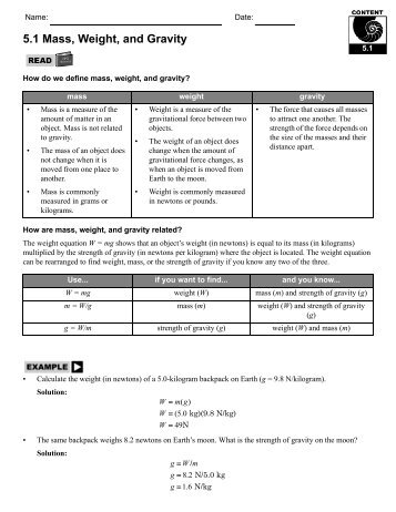 5.1 Mass, Weight, and Gravity