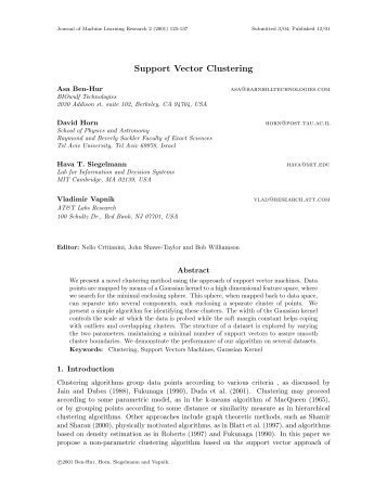 Support Vector Clustering - Journal of Machine Learning Research