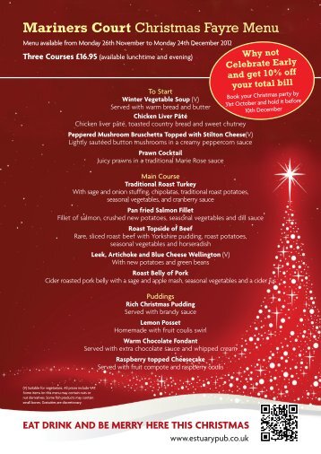 Mariners Court Christmas Fayre Menu - Mcmanus Pub Company