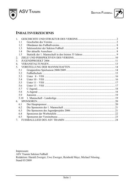 1. geschichte und struktur des vereins - Amateursportverein Tramin