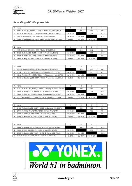 Turnierheft - Badminton Swiss Series