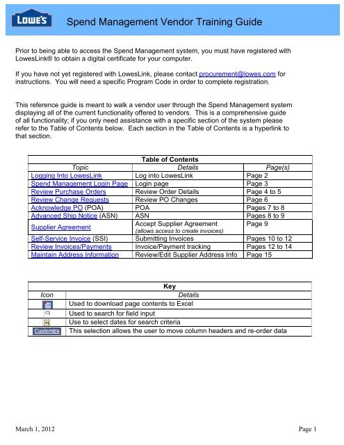 Spend Management Vendor User Training Guide - LowesLink
