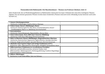 Allgemeine Themenliste zu Mathe 2