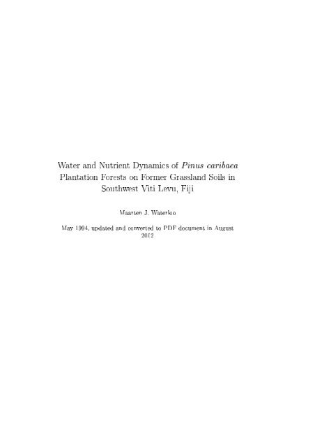 Water And Nutrient Dynamics Of Pinus Caribaea Vu Dare Home