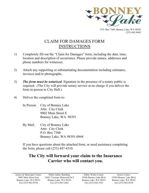 Download the Claim for Damages Form - City of Bonney Lake