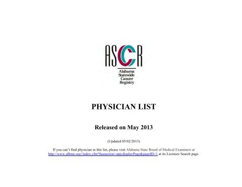 Physician List May 2013 - Alabama Department of Public Health