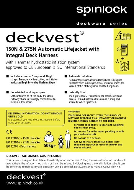 150N & 275N Automatic Lifejacket with integral Deck Harness