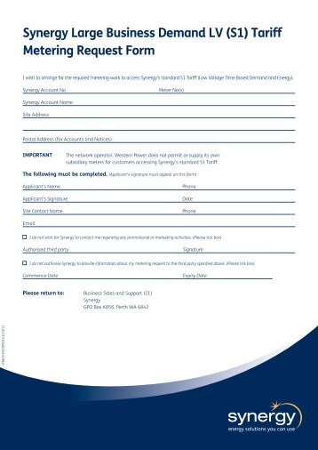 (S1) Tariff Metering Request Form - Synergy