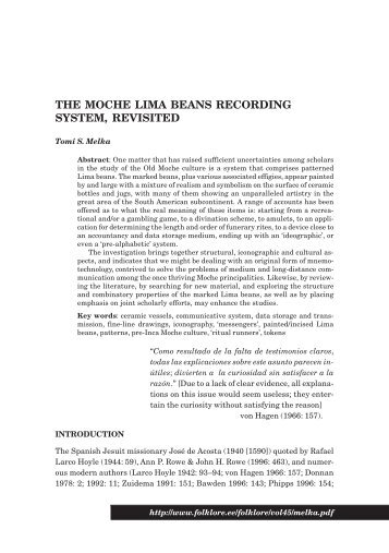 The Moche Lima Beans Recording System, Revisited - Folklore.ee
