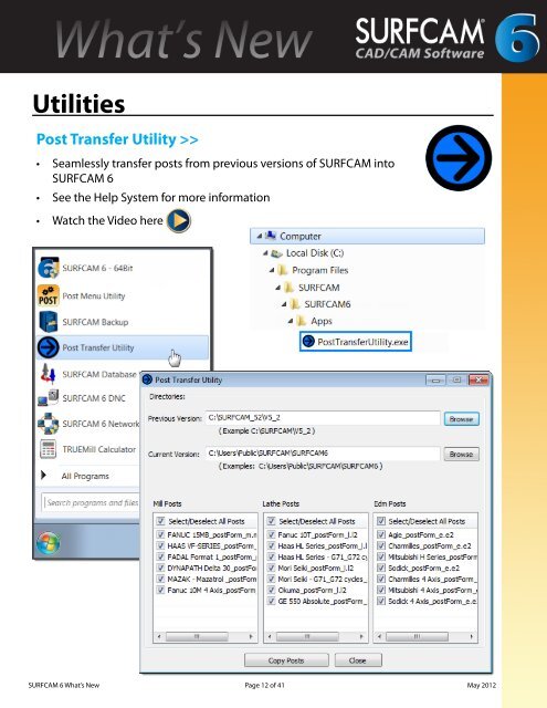 SURFCAM 6 What's New - Cim Solutions and Networking