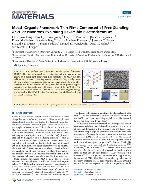 Metal–Organic Framework Thin Films Composed of Free-Standing ...
