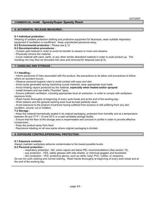 Resin MSDS - Axson North America, Inc